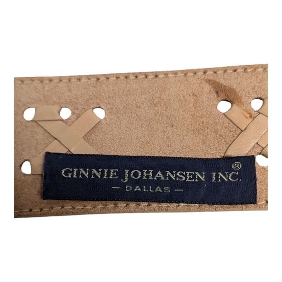 Vintage Ginnie Johansen Nude Leather Western Cross Stitch Woven Belt, S/M